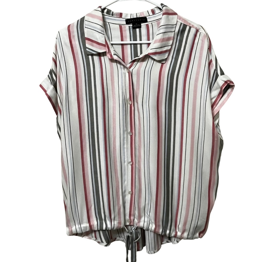 Sanctuary Women XL Striped Short Sleeve Tie Front Button Down Shirt XB1273ZRFL0S